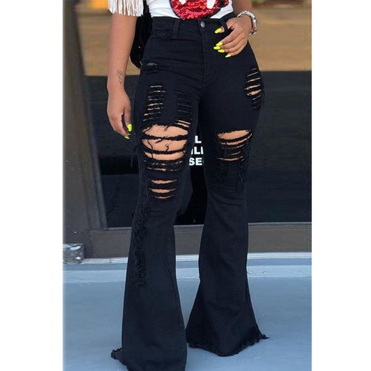 Black High Waist Distressed Flare Jeans - TRNDSETR